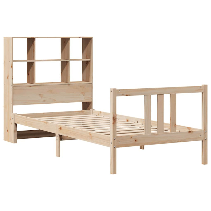 vidaXL tömör fenyőfa könyvespolcos ágy matrac nélkül 90 x 190 cm