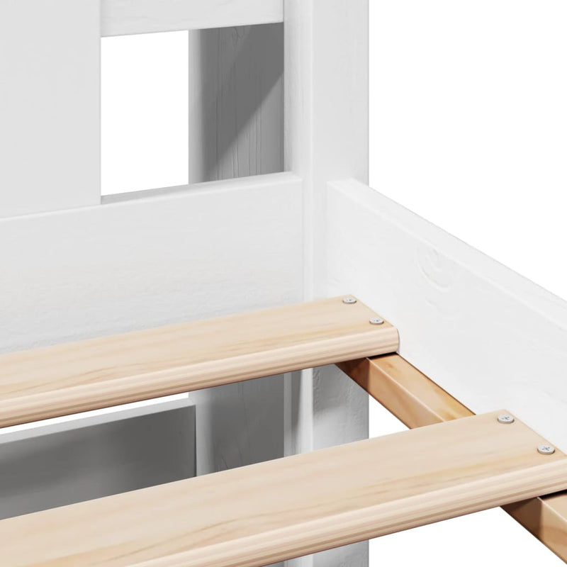 vidaXL fehér tömör fenyőfa könyvespolcos ágy matrac nélkül 140x200 cm