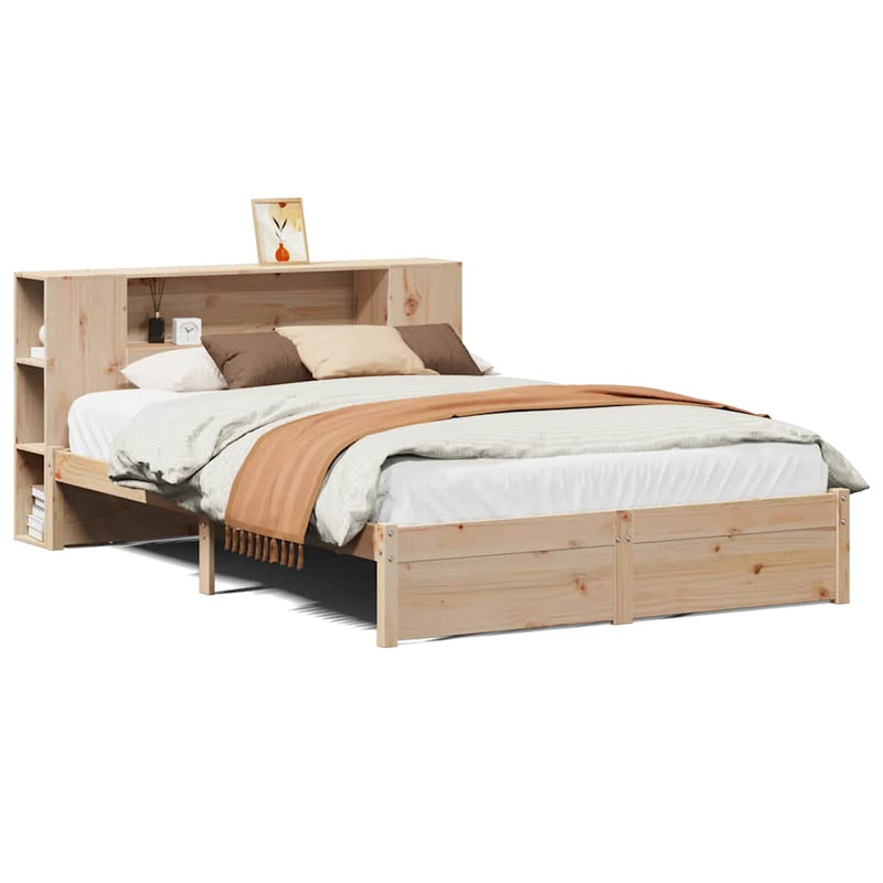 vidaXL tömör fenyőfa könyvespolcos ágy matrac nélkül 140 x 190 cm