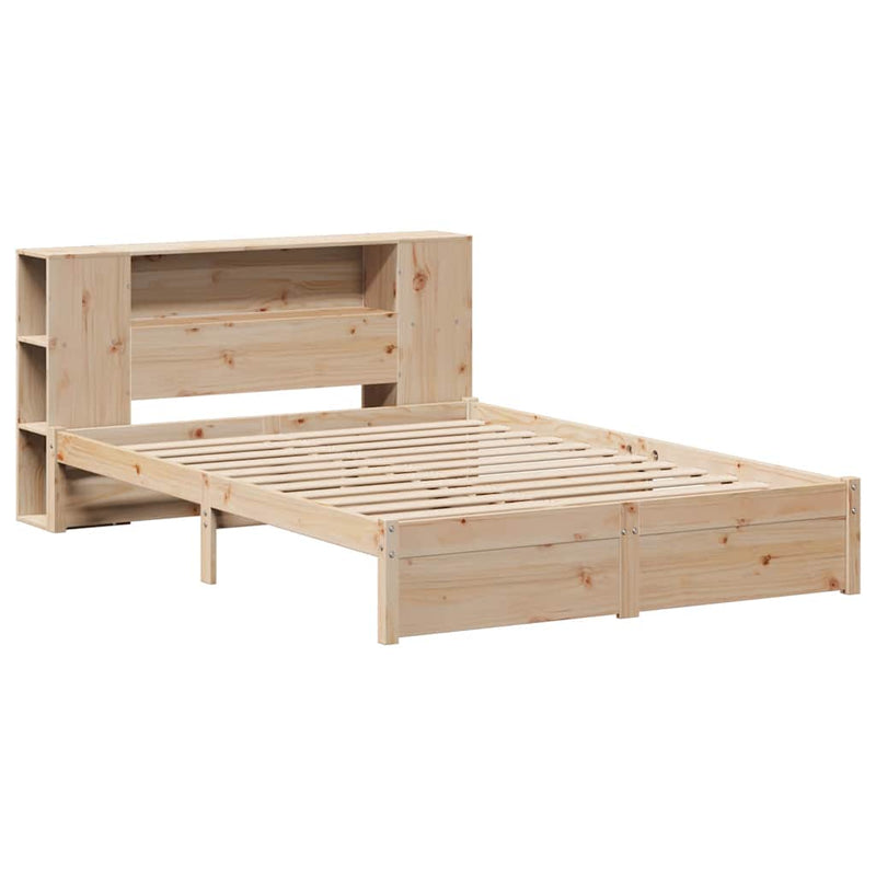 vidaXL tömör fenyőfa könyvespolcos ágy matrac nélkül 140 x 190 cm