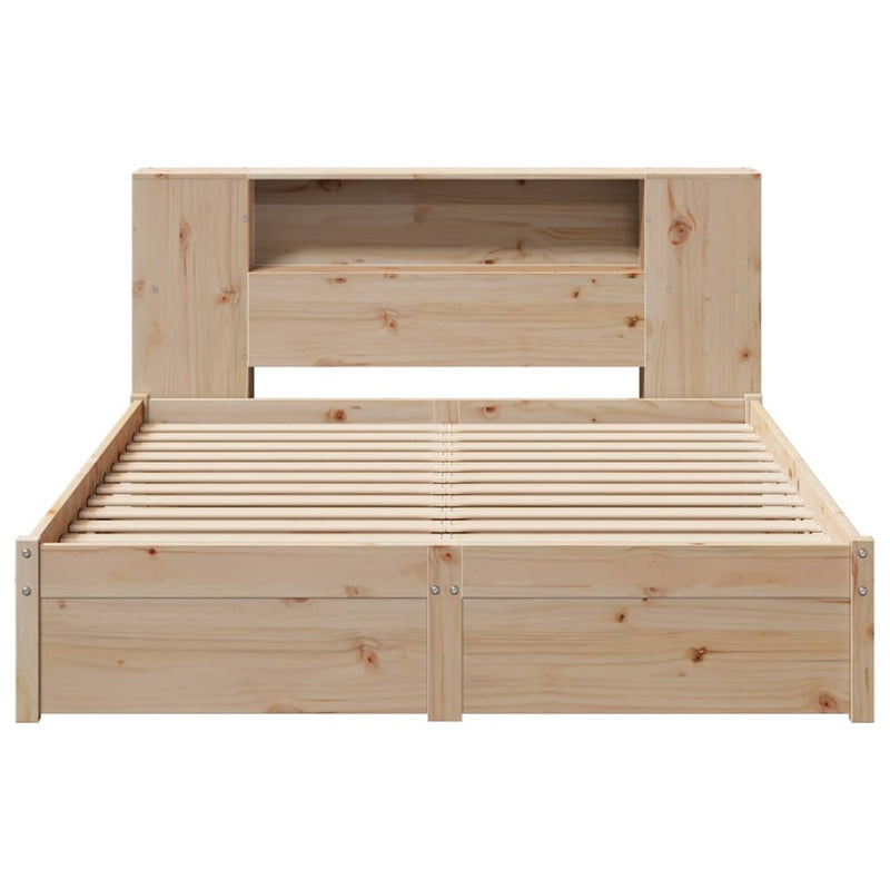 vidaXL tömör fenyőfa könyvespolcos ágy matrac nélkül 140 x 190 cm