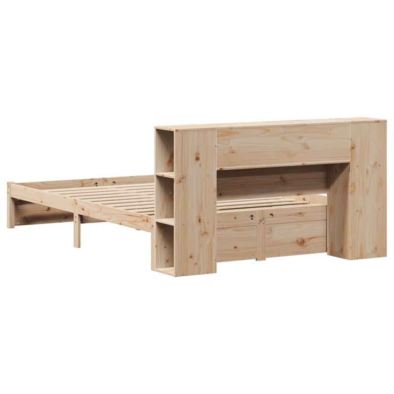 vidaXL tömör fenyőfa könyvespolcos ágy matrac nélkül 140 x 190 cm