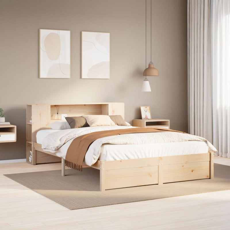 vidaXL tömör fenyőfa könyvespolcos ágy matrac nélkül 140 x 190 cm