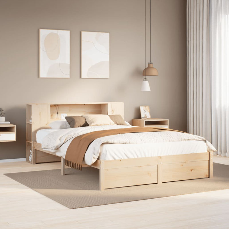 vidaXL tömör fenyőfa könyvespolcos ágy matrac nélkül 160 x 200 cm