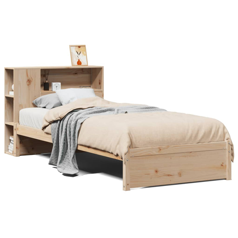 vidaXL tömör fenyőfa könyvespolcos ágy matrac nélkül 90 x 190 cm