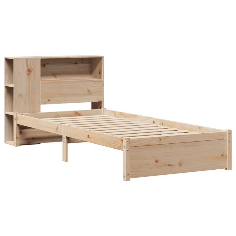 vidaXL tömör fenyőfa könyvespolcos ágy matrac nélkül 90 x 190 cm
