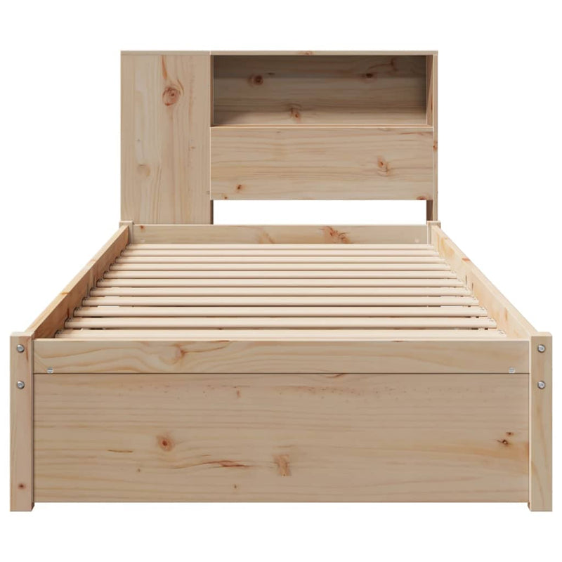 vidaXL tömör fenyőfa könyvespolcos ágy matrac nélkül 90 x 190 cm
