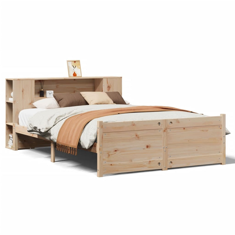 vidaXL tömör fenyőfa könyvespolcos ágy matrac nélkül 140 x 200 cm