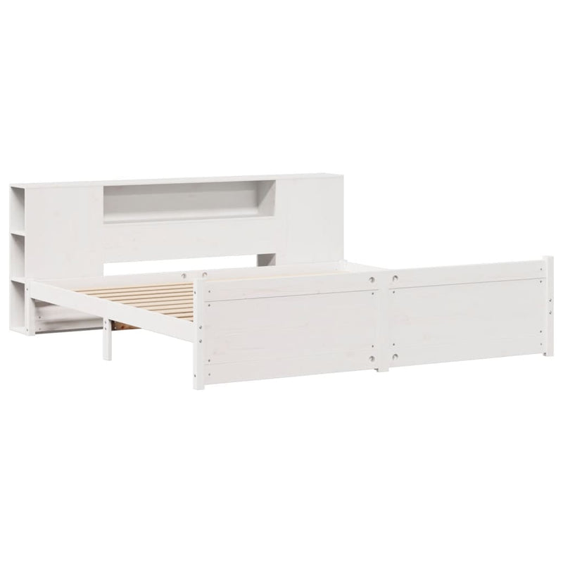 vidaXL fehér tömör fenyőfa könyvespolcos ágy matrac nélkül 180x200 cm