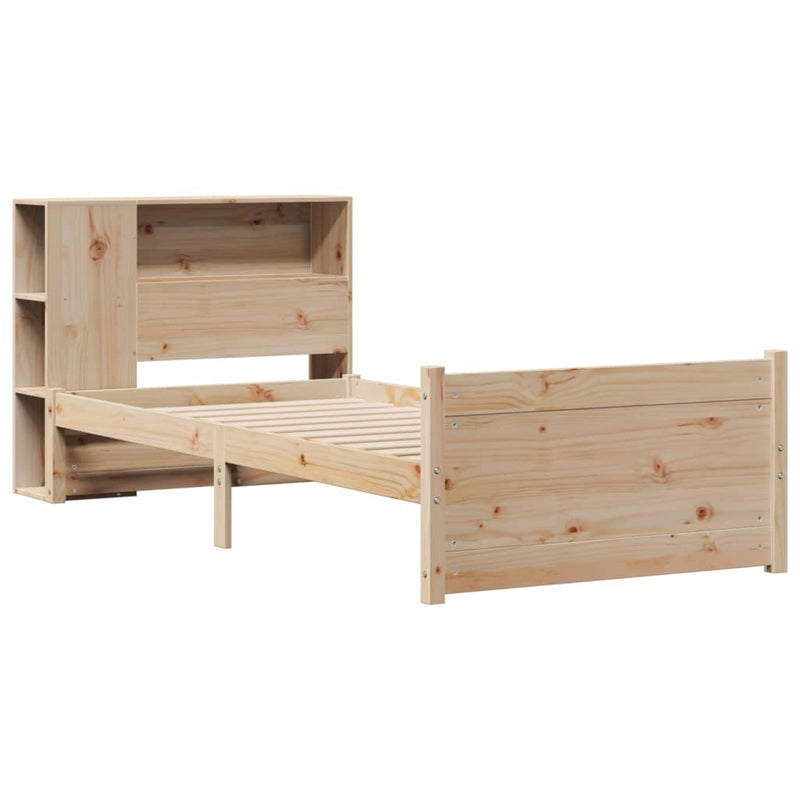 vidaXL tömör fenyőfa könyvespolcos ágy matrac nélkül 75 x 190 cm