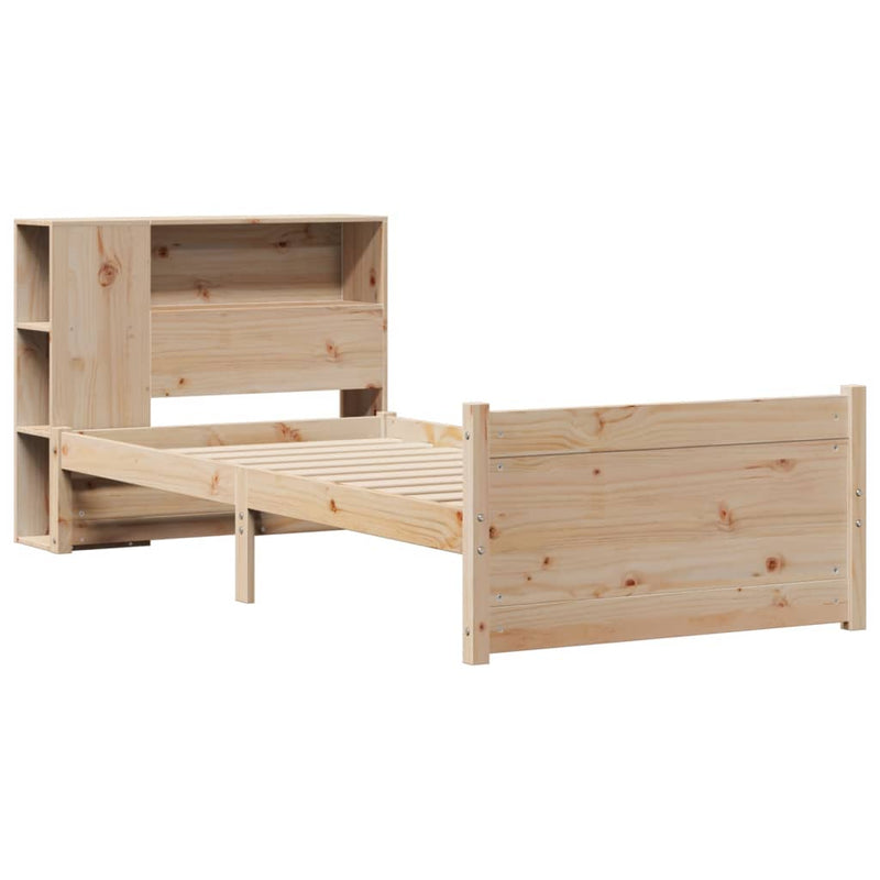 vidaXL tömör fenyőfa könyvespolcos ágy matrac nélkül 90 x 200 cm