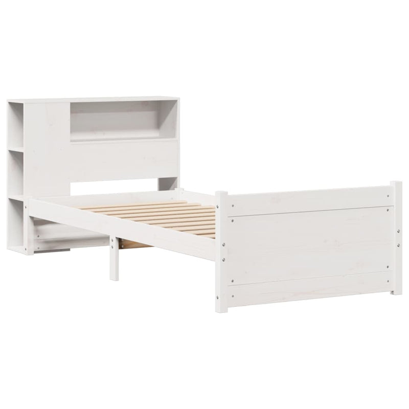 vidaXL fehér tömör fenyőfa könyvespolcos ágy matrac nélkül 100x200 cm