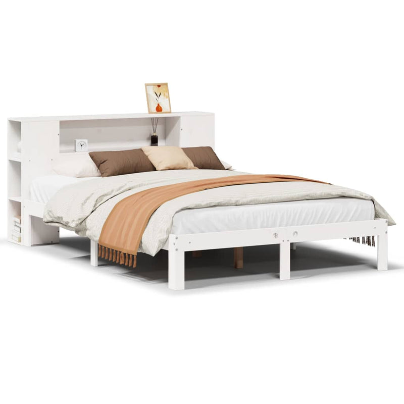vidaXL fehér tömör fenyőfa könyvespolcos ágy matrac nélkül 120x190 cm