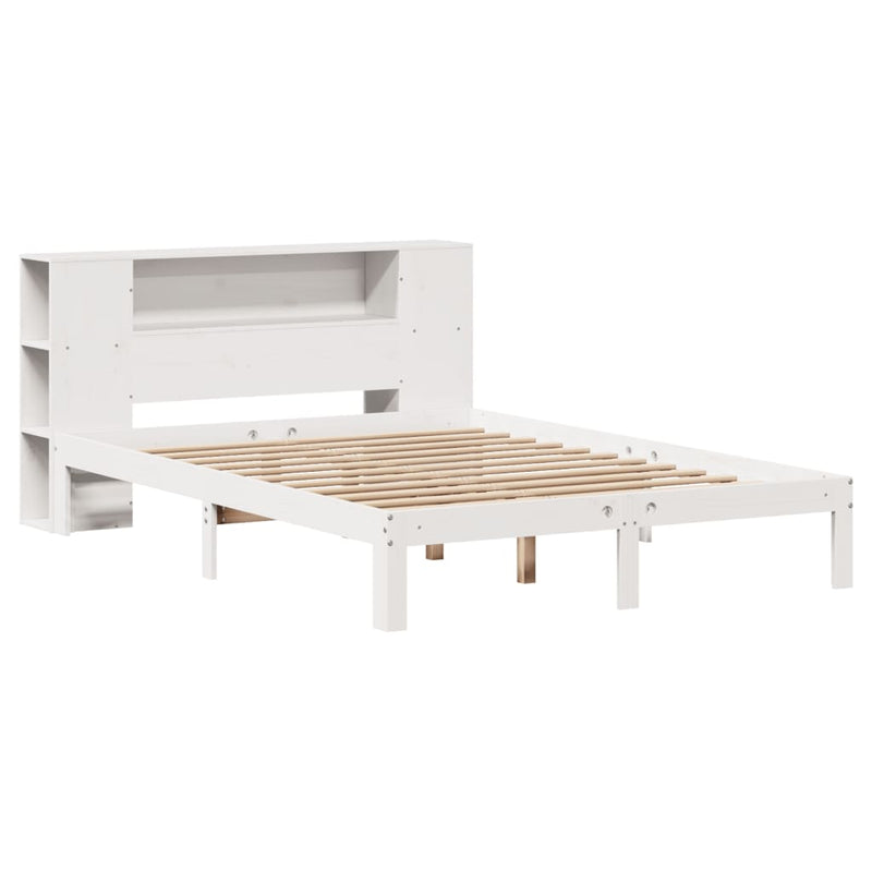 vidaXL fehér tömör fenyőfa könyvespolcos ágy matrac nélkül 120x190 cm