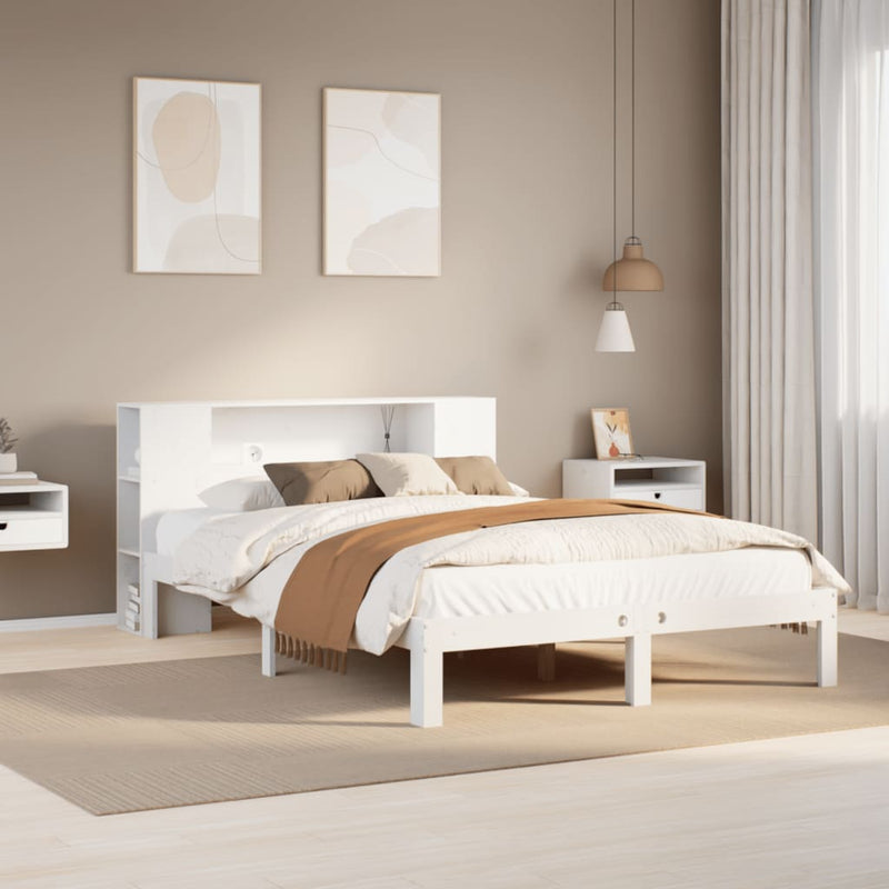 vidaXL fehér tömör fenyőfa könyvespolcos ágy matrac nélkül 120x190 cm
