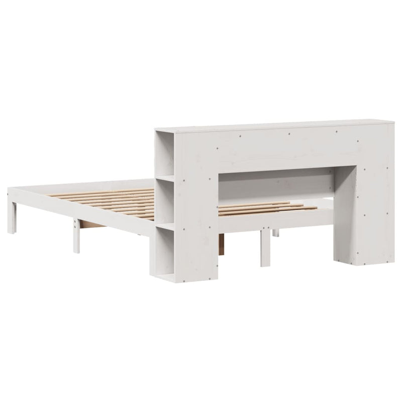 vidaXL fehér tömör fenyőfa könyvespolcos ágy matrac nélkül 135x190 cm