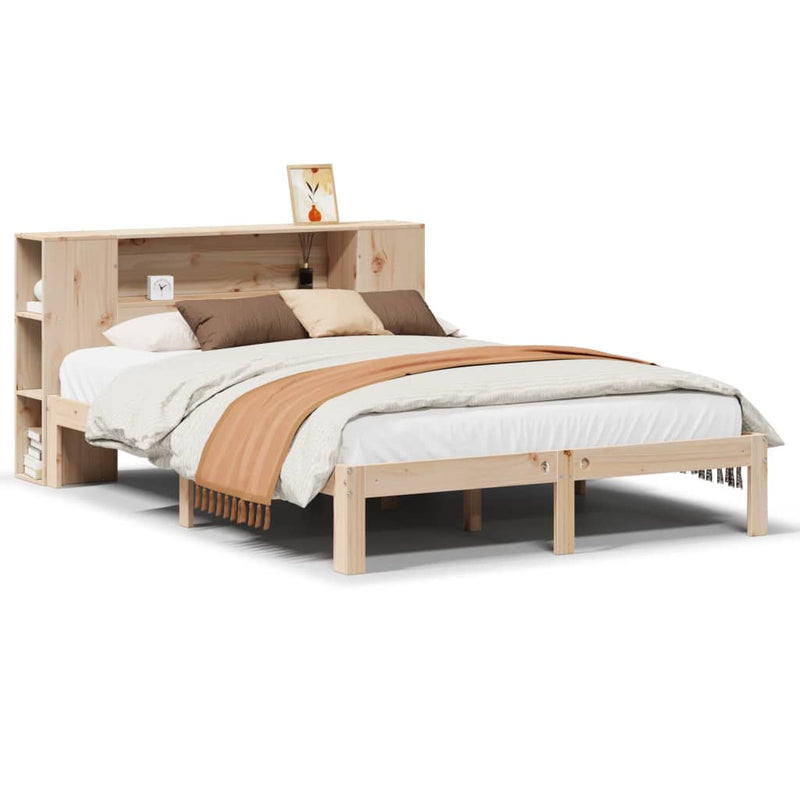 vidaXL tömör fenyőfa könyvespolcos ágy matrac nélkül 140 x 190 cm