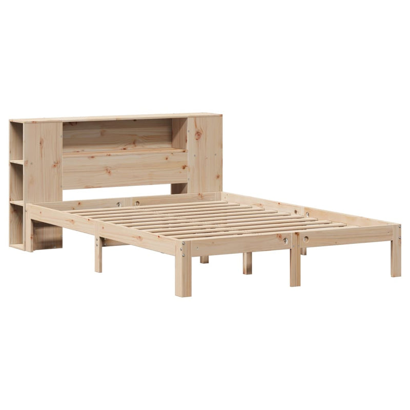 vidaXL tömör fenyőfa könyvespolcos ágy matrac nélkül 140 x 190 cm