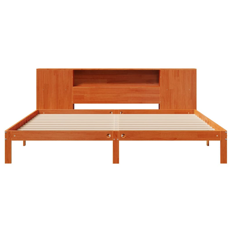 vidaXL barna tömör fenyőfa könyvespolcos ágy matrac nélkül 180 x 200cm