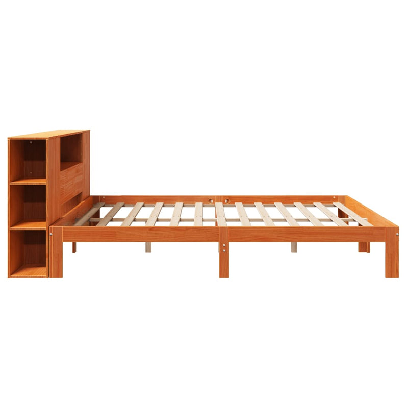 vidaXL barna tömör fenyőfa könyvespolcos ágy matrac nélkül 180 x 200cm
