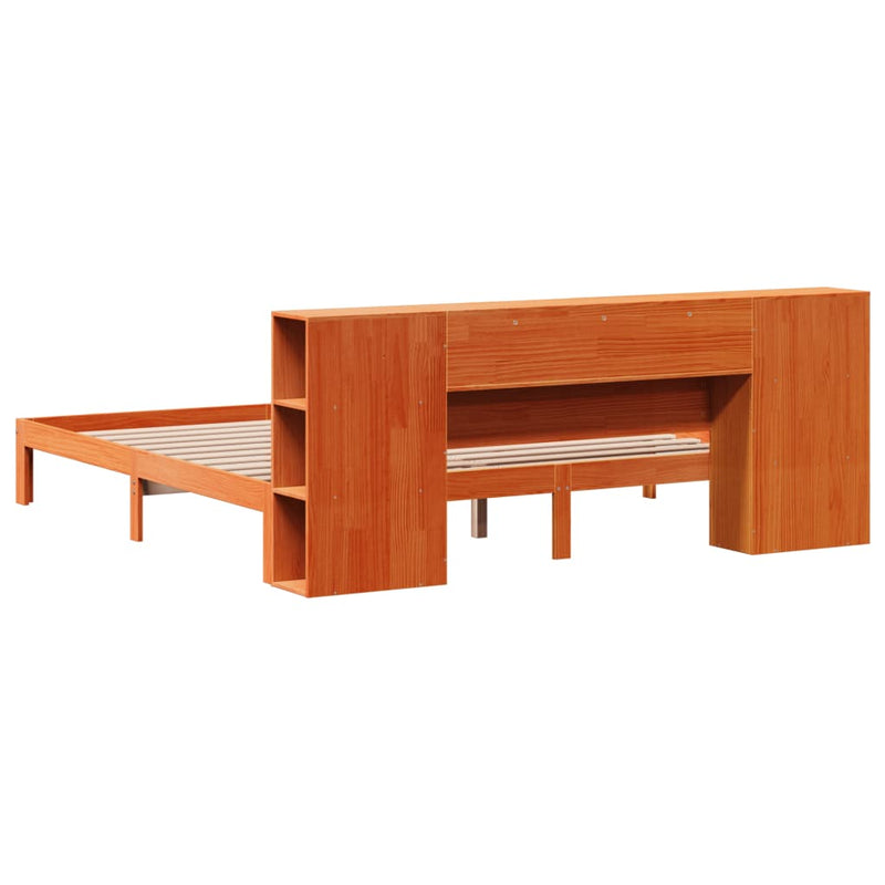 vidaXL barna tömör fenyőfa könyvespolcos ágy matrac nélkül 180 x 200cm