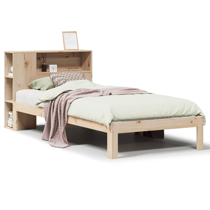 vidaXL tömör fenyőfa könyvespolcos ágy matrac nélkül 75 x 190 cm