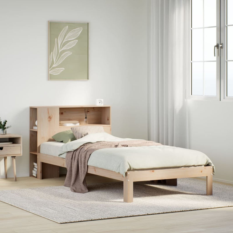 vidaXL tömör fenyőfa könyvespolcos ágy matrac nélkül 75 x 190 cm