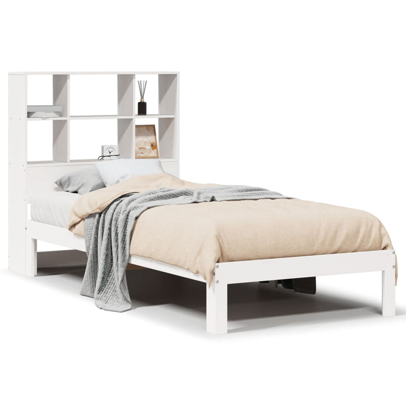 vidaXL fehér tömör fenyőfa könyvespolcos ágy matrac nélkül 90 x 190 cm