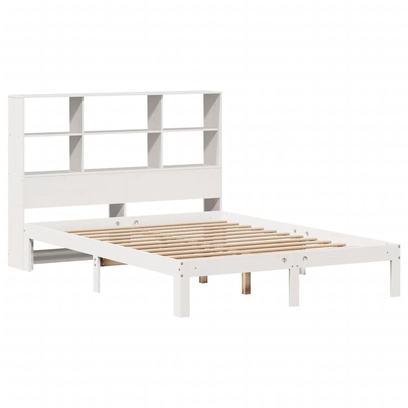 vidaXL fehér tömör fenyőfa könyvespolcos ágy matrac nélkül 120x190 cm