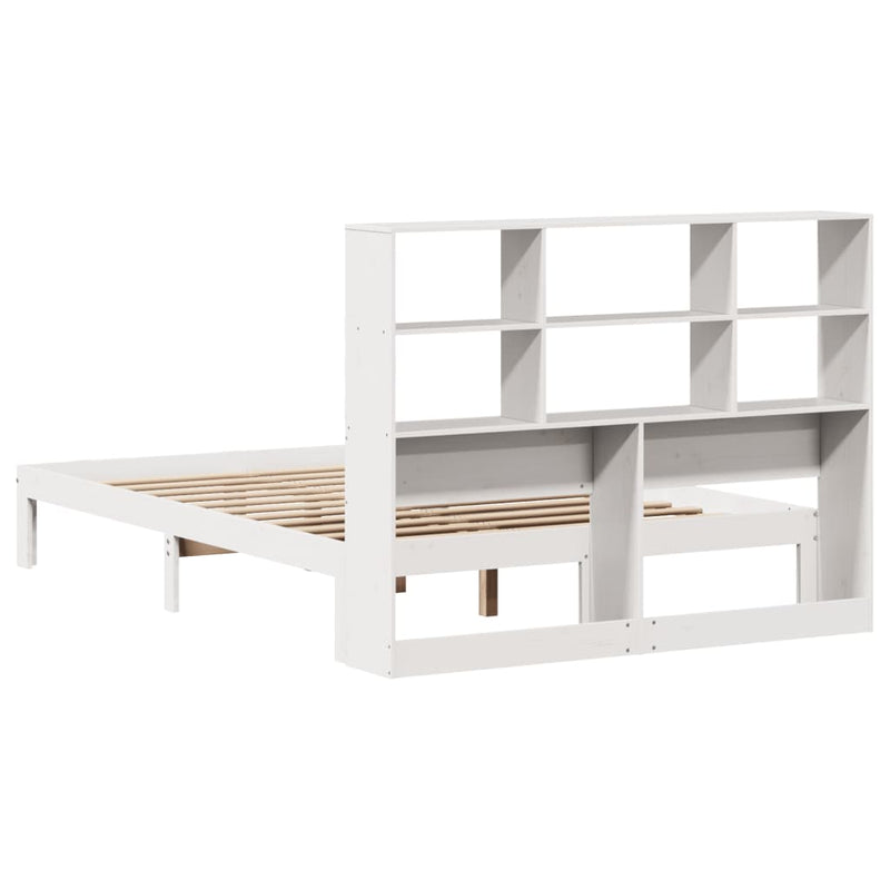 vidaXL fehér tömör fenyőfa könyvespolcos ágy matrac nélkül 120x190 cm