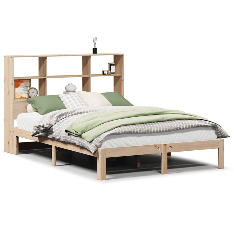 vidaXL tömör fenyőfa könyvespolcos ágy matrac nélkül 140 x 190 cm