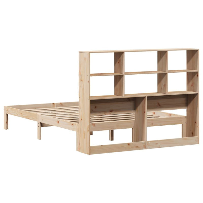 vidaXL tömör fenyőfa könyvespolcos ágy matrac nélkül 140 x 190 cm