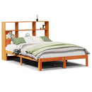vidaXL barna tömör fenyőfa könyvespolcos ágy matrac nélkül 135 x 190cm