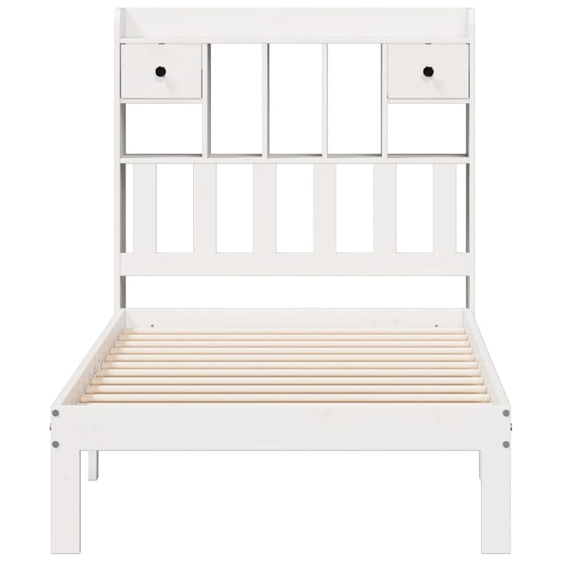 vidaXL fehér tömör fenyőfa könyvespolcos ágy matrac nélkül 75 x 190 cm