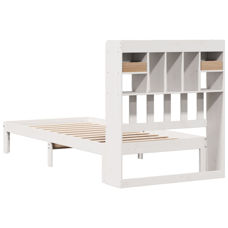 vidaXL fehér tömör fenyőfa könyvespolcos ágy matrac nélkül 75 x 190 cm