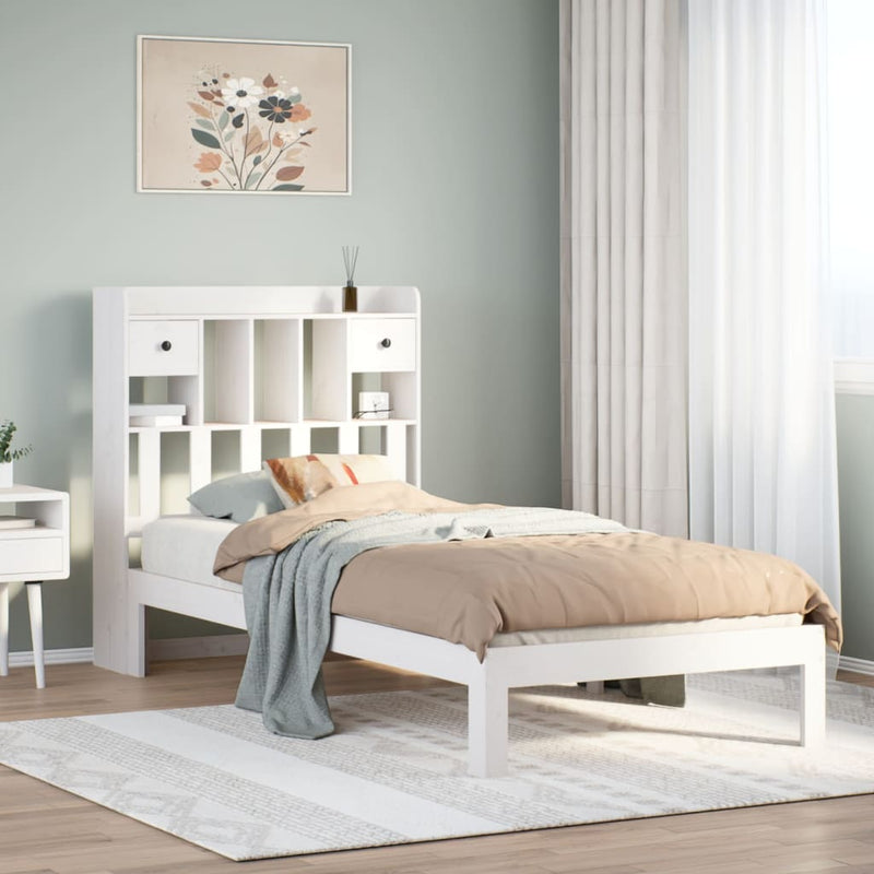 vidaXL fehér tömör fenyőfa könyvespolcos ágy matrac nélkül 75 x 190 cm
