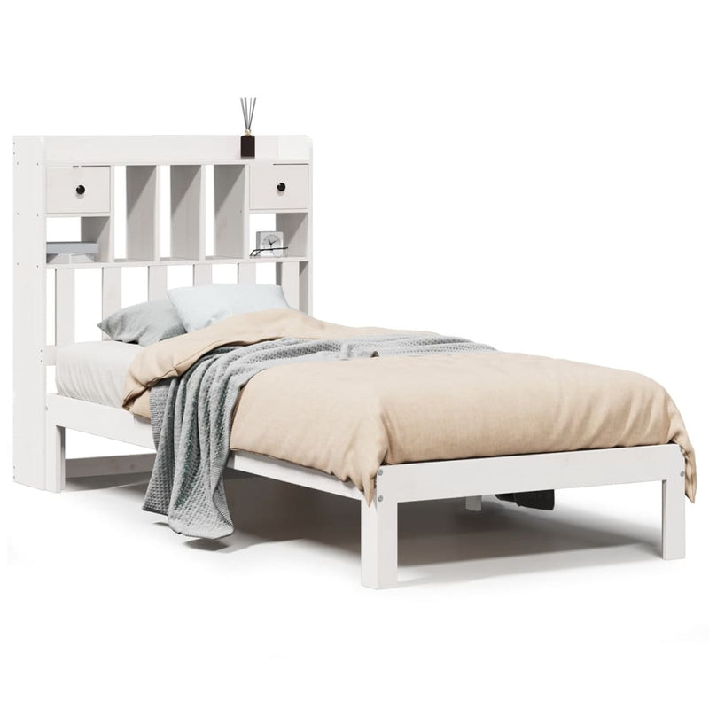 vidaXL fehér tömör fenyőfa könyvespolcos ágy matrac nélkül 90 x 190 cm