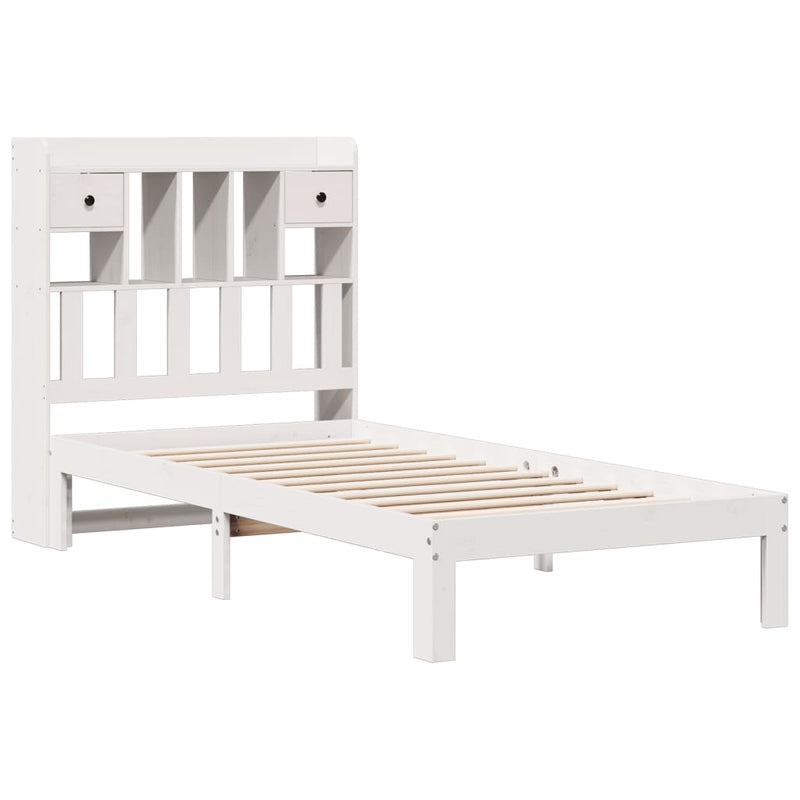 vidaXL fehér tömör fenyőfa könyvespolcos ágy matrac nélkül 90 x 190 cm