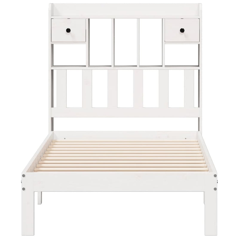 vidaXL fehér tömör fenyőfa könyvespolcos ágy matrac nélkül 90 x 190 cm