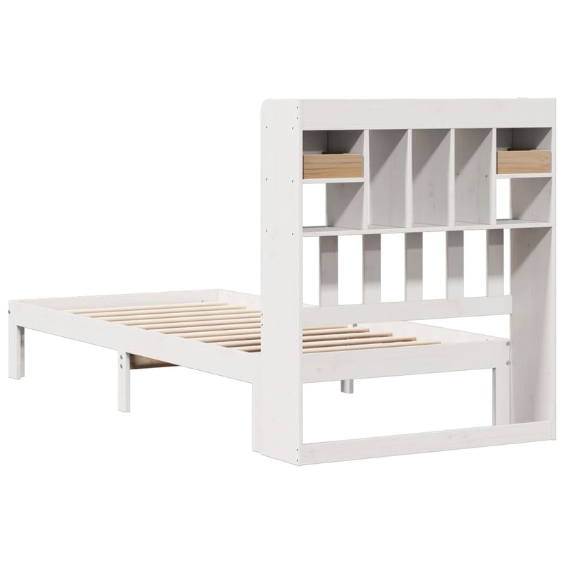 vidaXL fehér tömör fenyőfa könyvespolcos ágy matrac nélkül 90 x 190 cm