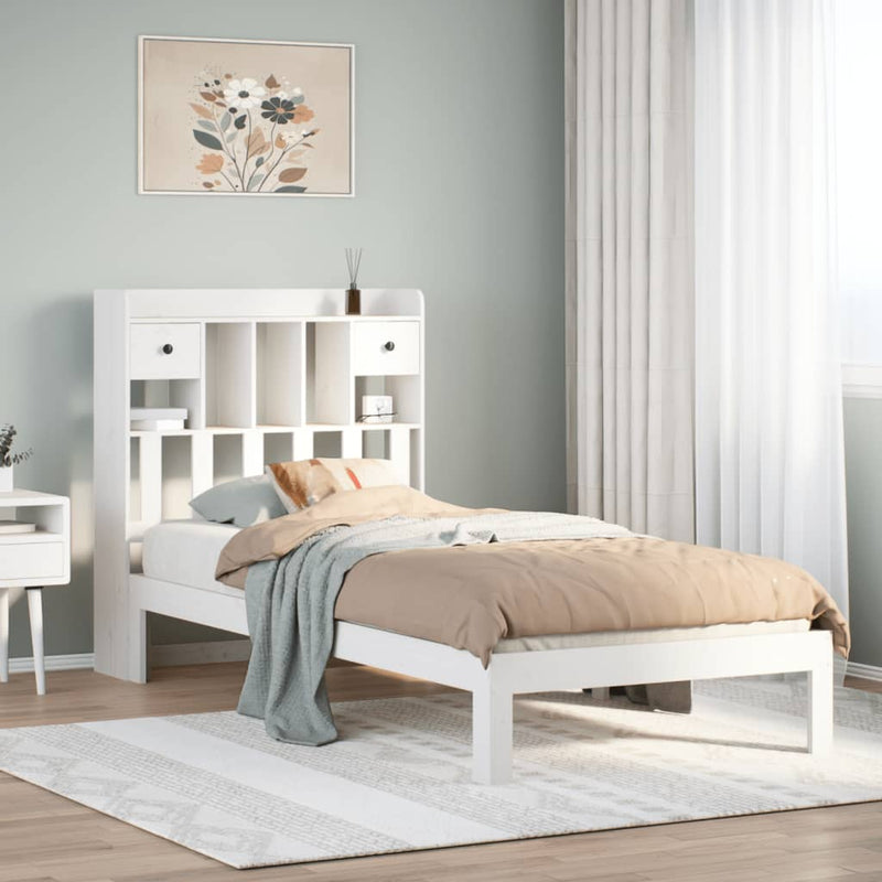 vidaXL fehér tömör fenyőfa könyvespolcos ágy matrac nélkül 90 x 190 cm