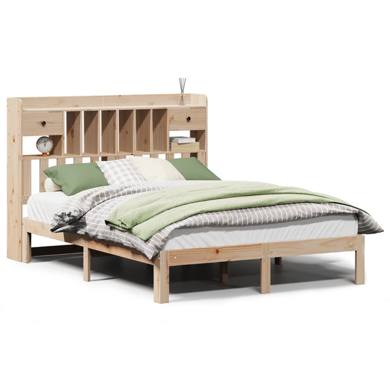 vidaXL tömör fenyőfa könyvespolcos ágy matrac nélkül 140 x 190 cm