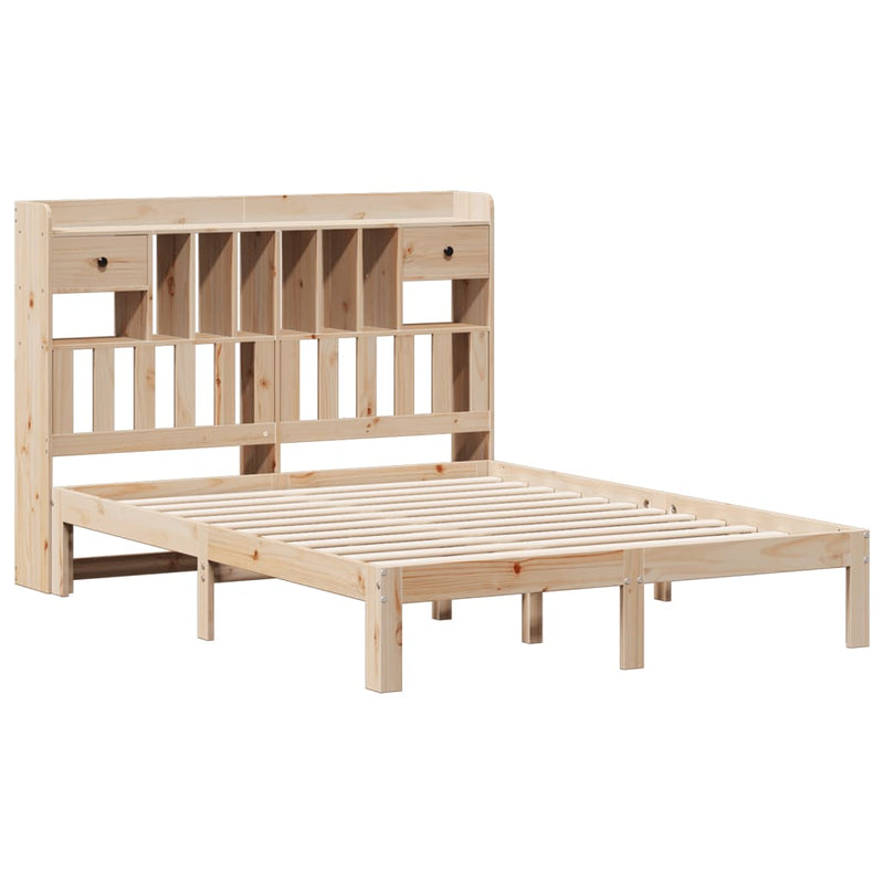 vidaXL tömör fenyőfa könyvespolcos ágy matrac nélkül 140 x 190 cm