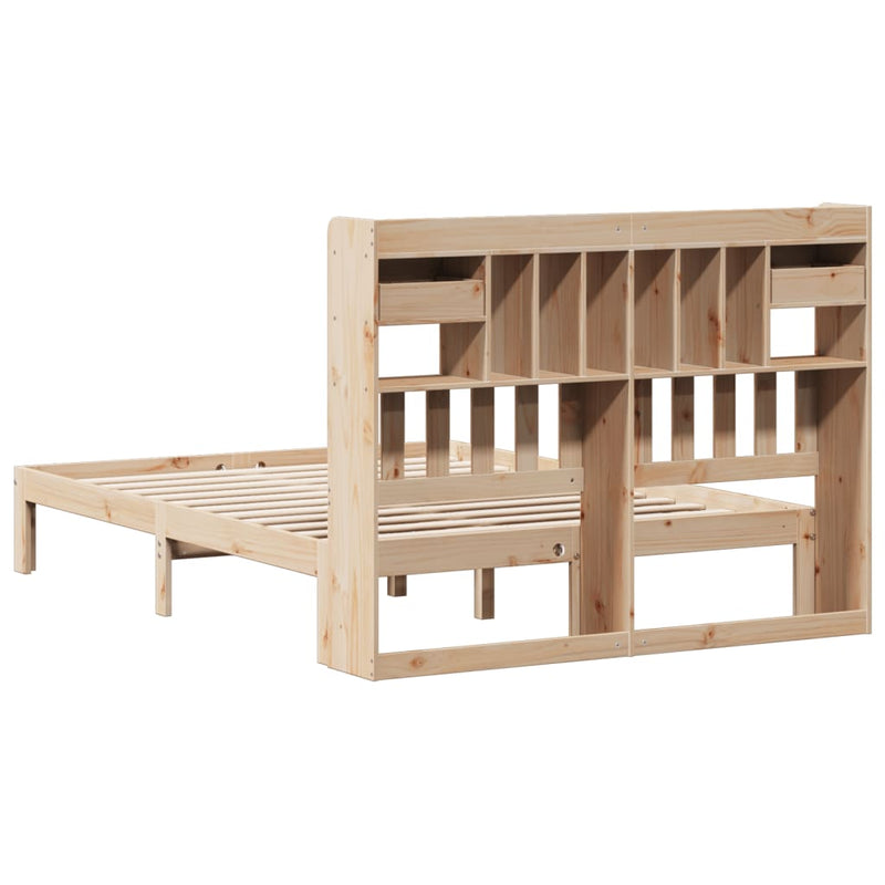 vidaXL tömör fenyőfa könyvespolcos ágy matrac nélkül 140 x 190 cm