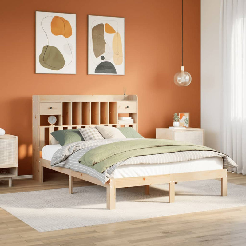 vidaXL tömör fenyőfa könyvespolcos ágy matrac nélkül 140 x 190 cm