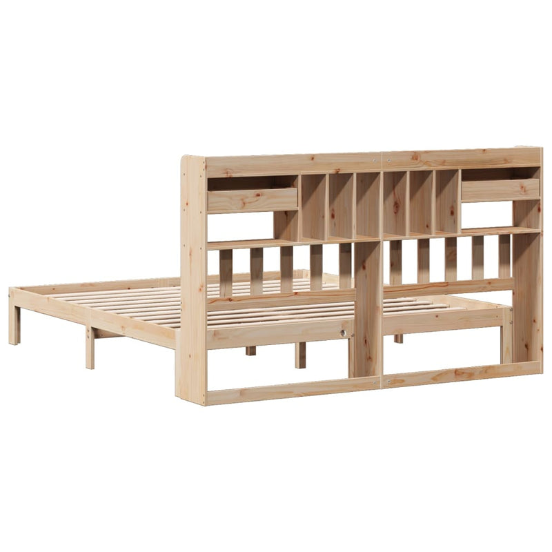 vidaXL tömör fenyőfa könyvespolcos ágy matrac nélkül 180 x 200 cm