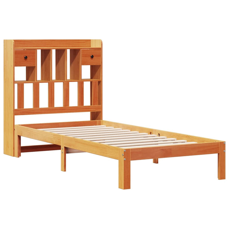 vidaXL barna tömör fenyőfa könyvespolcos ágy matrac nélkül 75 x 190 cm
