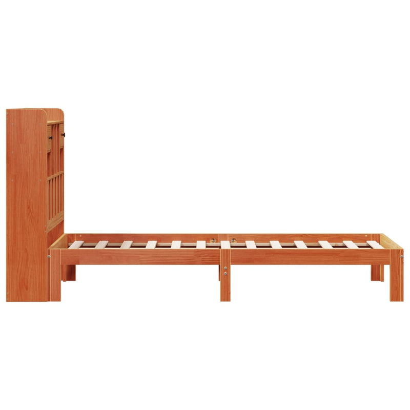 vidaXL barna tömör fenyőfa könyvespolcos ágy matrac nélkül 100 x 200cm