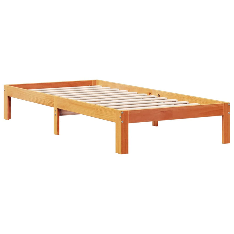 vidaXL barna tömör fenyőfa könyvespolcos ágy matrac nélkül 100 x 200cm
