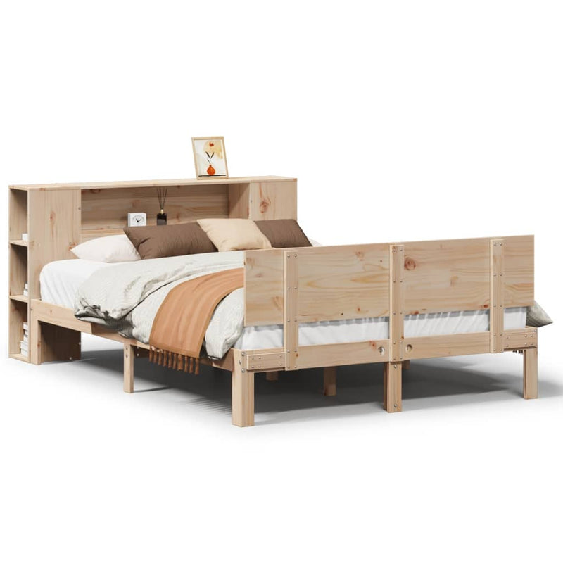 vidaXL tömör fenyőfa könyvespolcos ágy matrac nélkül 140 x 190 cm